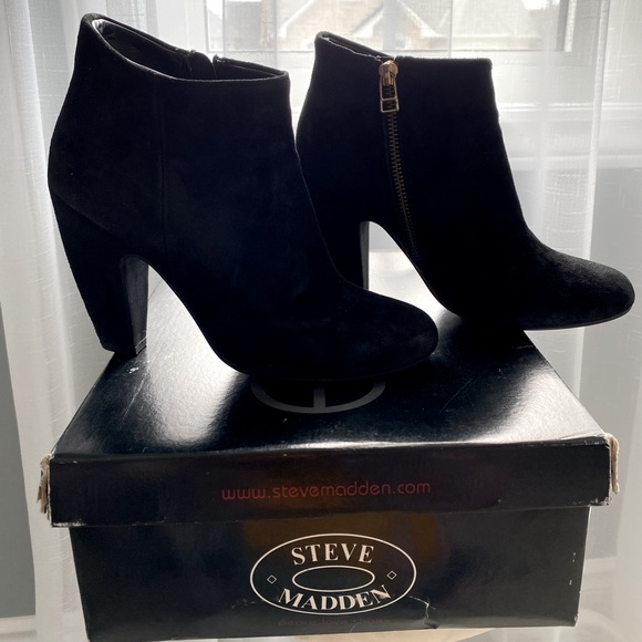 Steve Madden ankle heeled boots black suede women’s size 7 - Picture 1 of 5